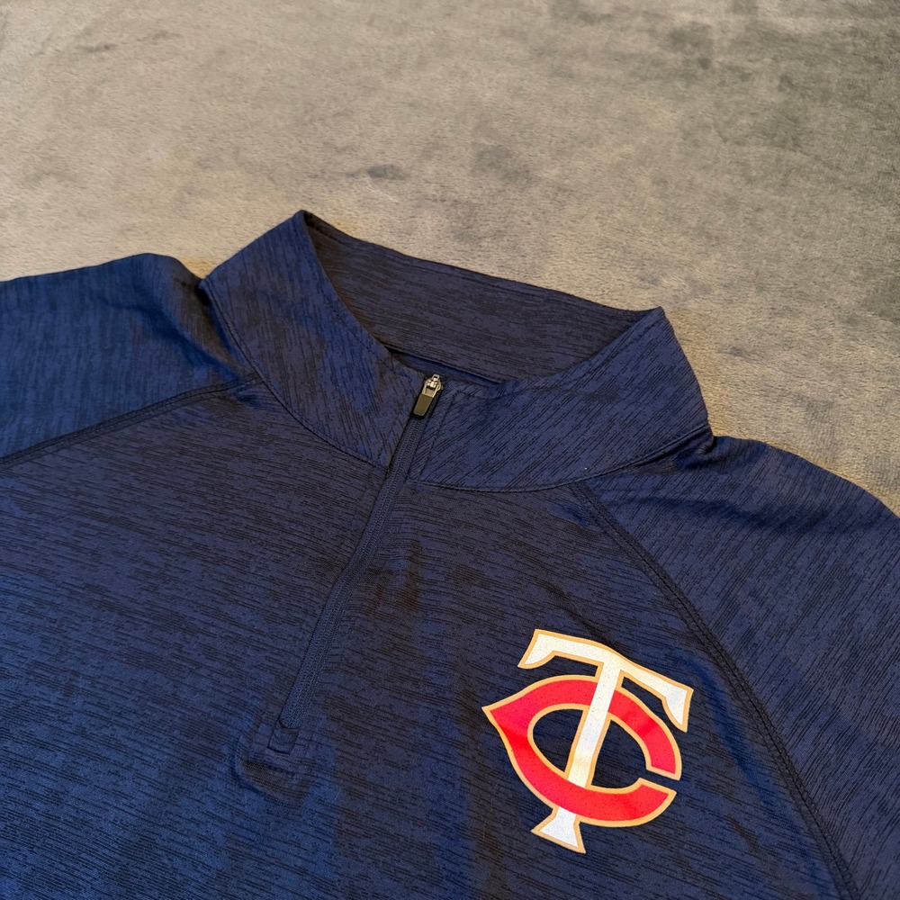 Majestic Minnesota Twins Quarter Zip Pullover Mens Extra Large Navy Heathered